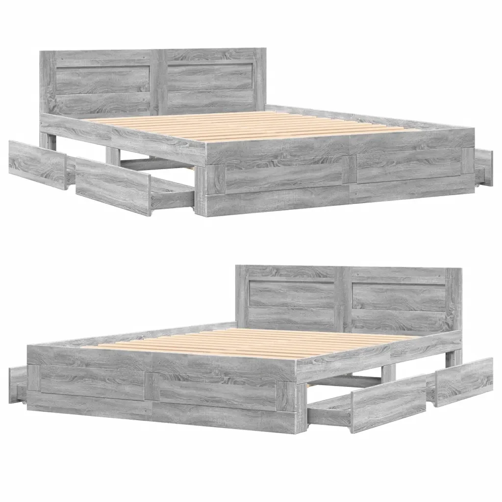 Letto matrimoniale | Letto per adulti | Giroletto Testiera Grigio Sonoma 160x200 cm Legno Multistrato - Image 8