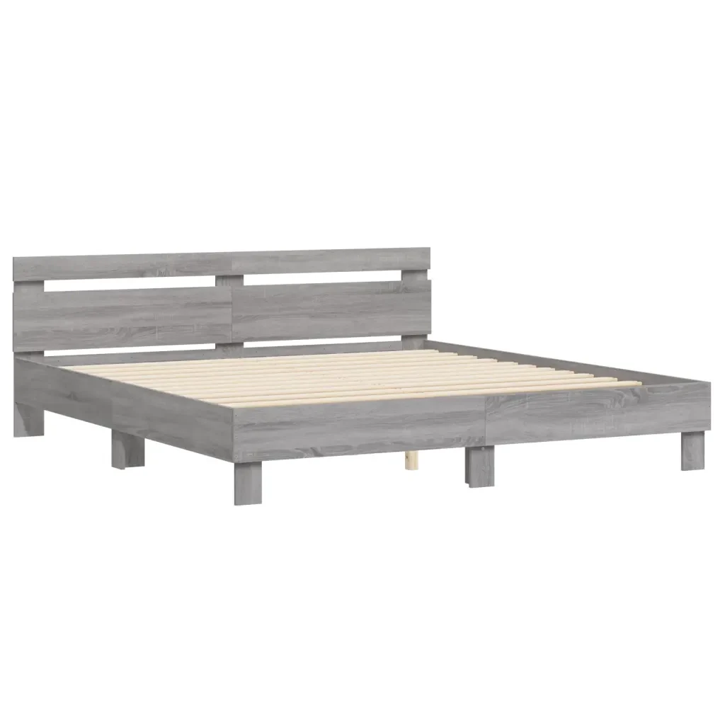 Letto matrimoniale | Letto per adulti | Giroletto Testiera Grigio Sonoma 160x200 cm Legno Multistrato - Image 4