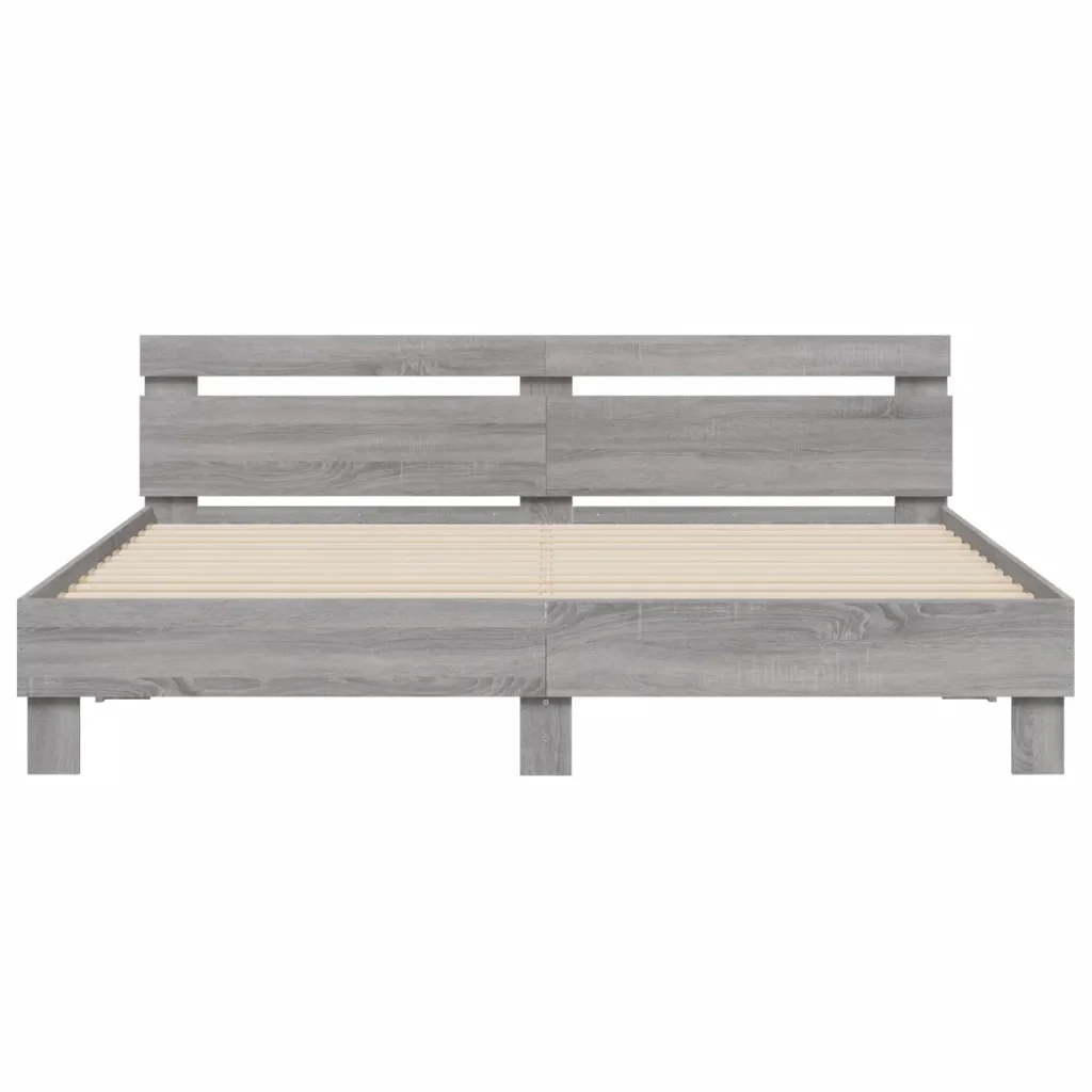 Letto matrimoniale | Letto per adulti | Giroletto Testiera Grigio Sonoma 160x200 cm Legno Multistrato - Image 5