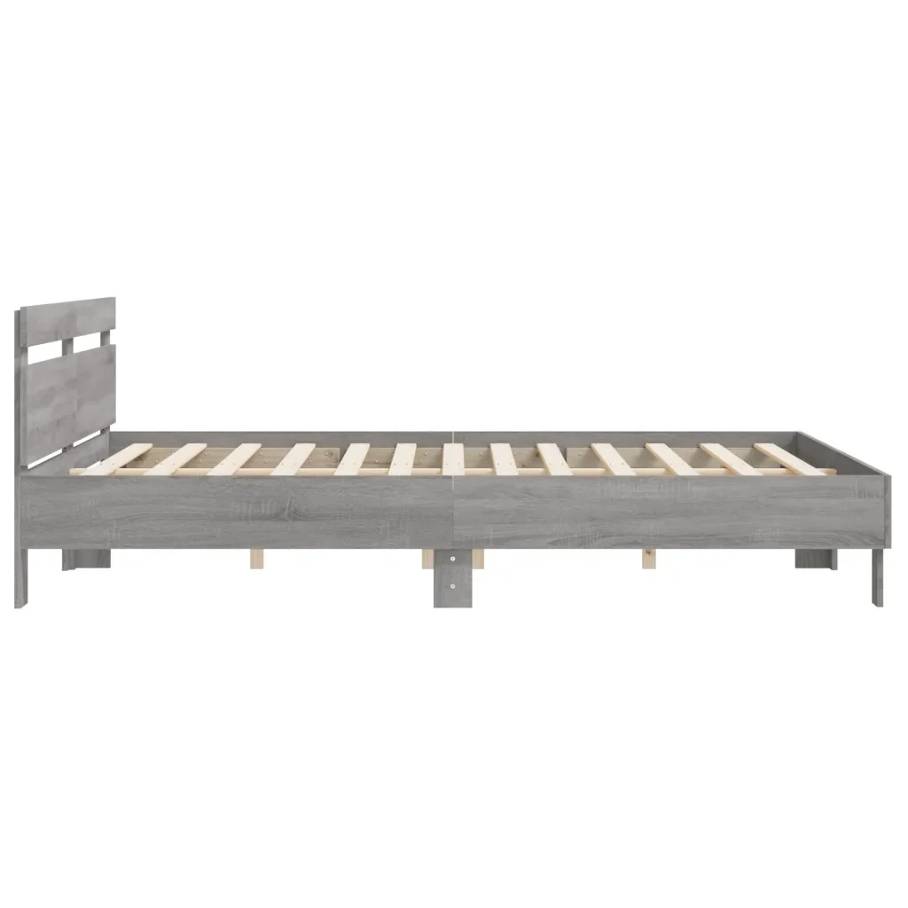 Letto matrimoniale | Letto per adulti | Giroletto Testiera Grigio Sonoma 160x200 cm Legno Multistrato - Image 6
