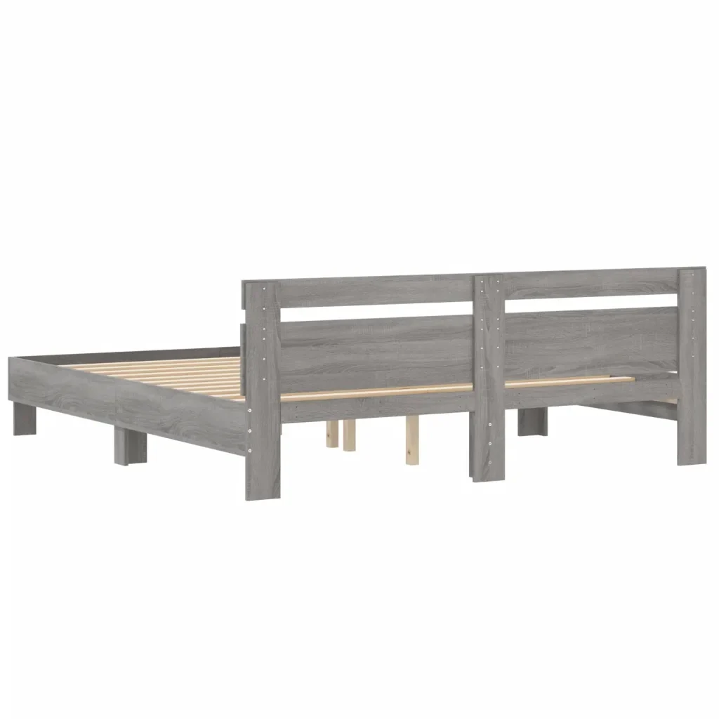 Letto matrimoniale | Letto per adulti | Giroletto Testiera Grigio Sonoma 160x200 cm Legno Multistrato - Image 7