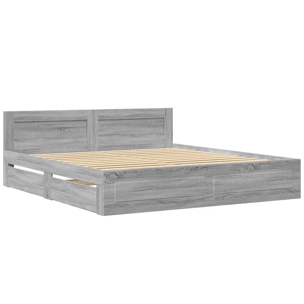 Letto matrimoniale | Letto per adulti | Giroletto Testiera Grigio Sonoma 180x200 cm Legno Multistrato - Image 4