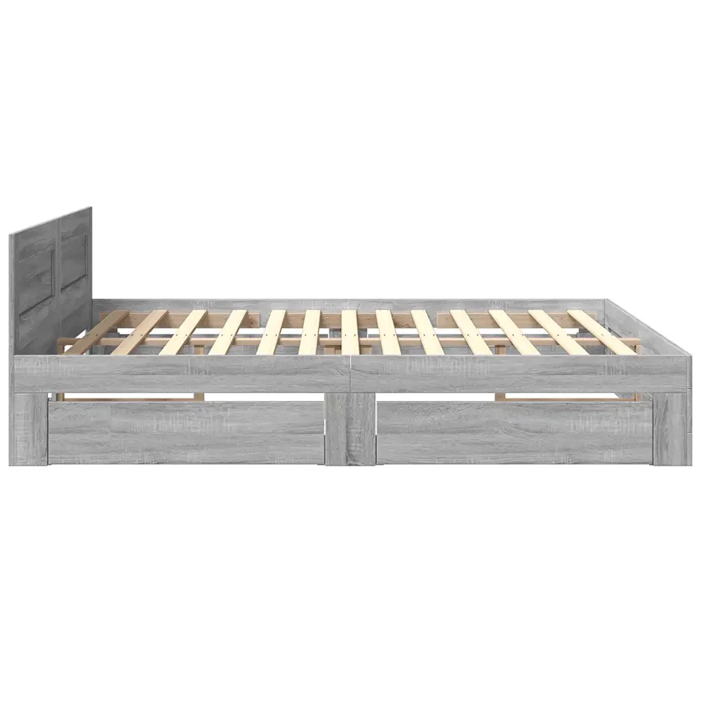 Letto matrimoniale | Letto per adulti | Giroletto Testiera Grigio Sonoma 180x200 cm Legno Multistrato - Image 6