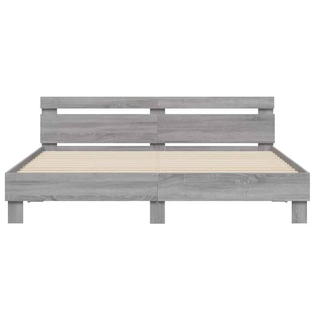 Letto matrimoniale | Letto per adulti | Giroletto Testiera Grigio Sonoma 180x200 cm Legno Multistrato - Image 5