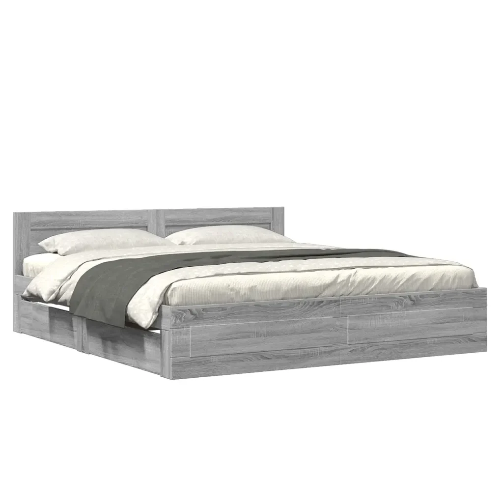 Letto matrimoniale | Letto per adulti | Giroletto Testiera Grigio Sonoma 200x200 cm Legno Multistrato