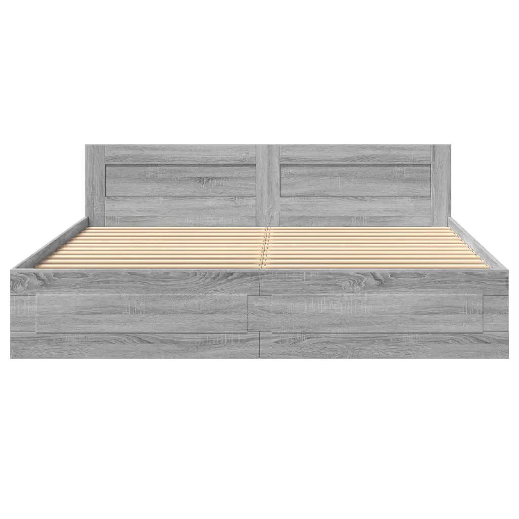 Letto matrimoniale | Letto per adulti | Giroletto Testiera Grigio Sonoma 200x200 cm Legno Multistrato - Image 5
