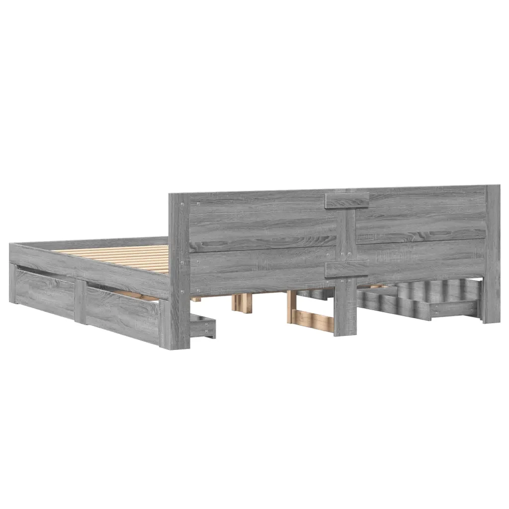 Letto matrimoniale | Letto per adulti | Giroletto Testiera Grigio Sonoma 200x200 cm Legno Multistrato - Image 7