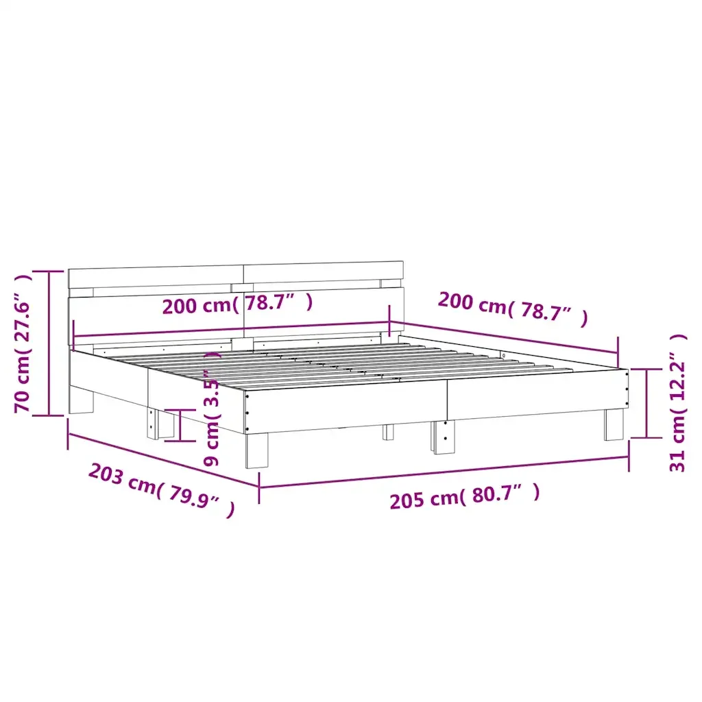 Letto matrimoniale | Letto per adulti | Giroletto Testiera Grigio Sonoma 200x200 cm Legno Multistrato - Image 10