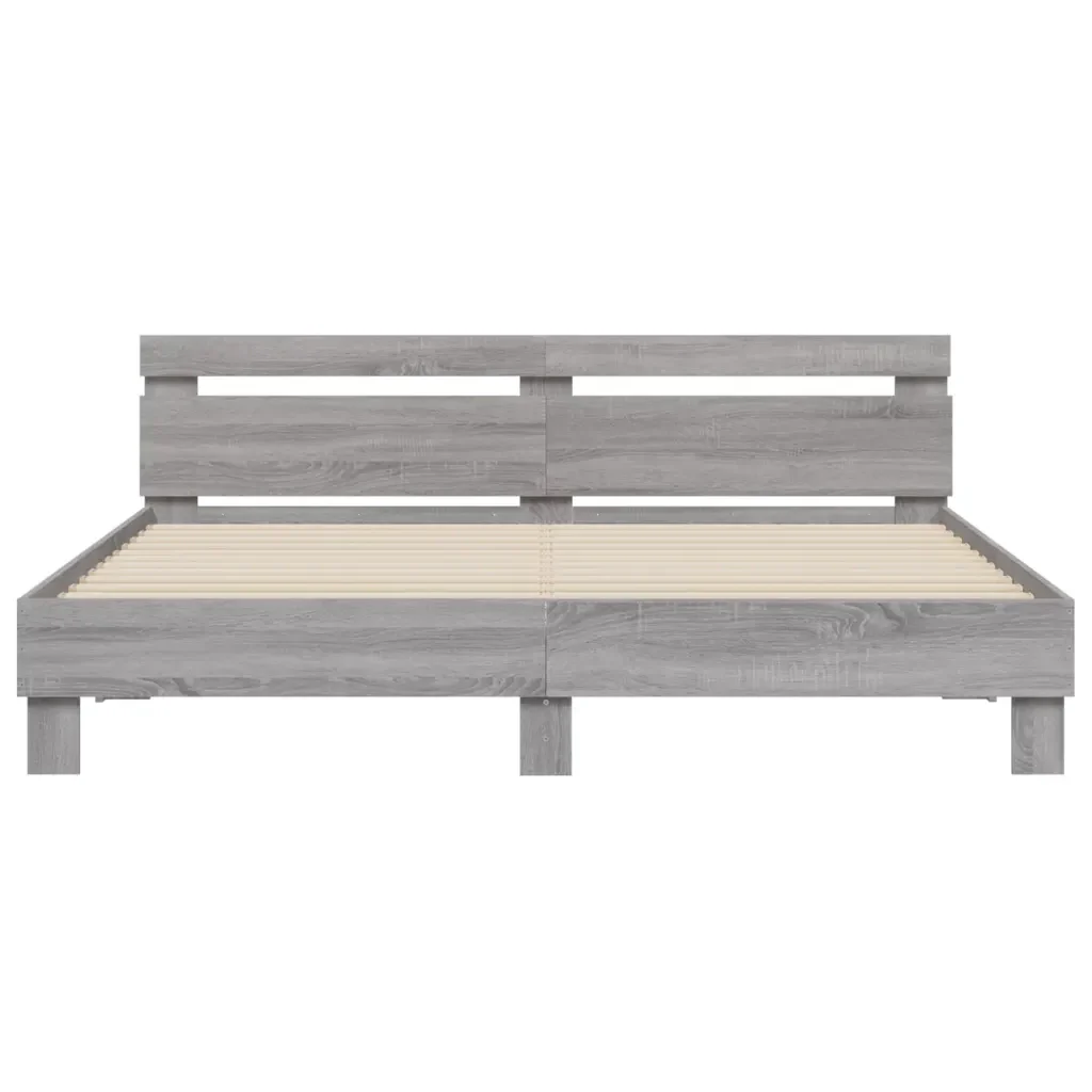 Letto matrimoniale | Letto per adulti | Giroletto Testiera Grigio Sonoma 200x200 cm Legno Multistrato - Image 5