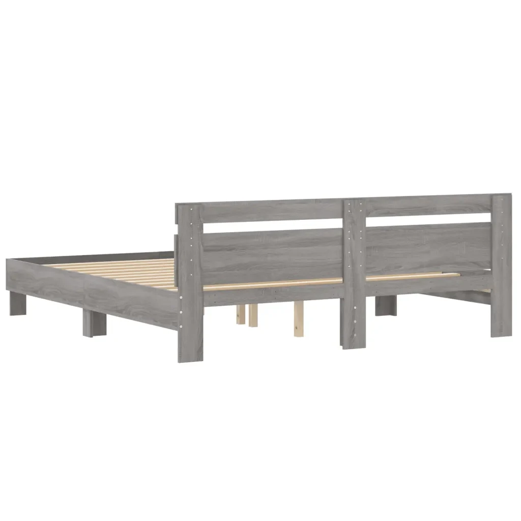 Letto matrimoniale | Letto per adulti | Giroletto Testiera Grigio Sonoma 200x200 cm Legno Multistrato - Image 7
