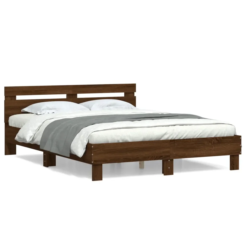 Letto matrimoniale | Letto per adulti | Giroletto Testiera Rovere Marrone 150x200 cm Legno Multistrato