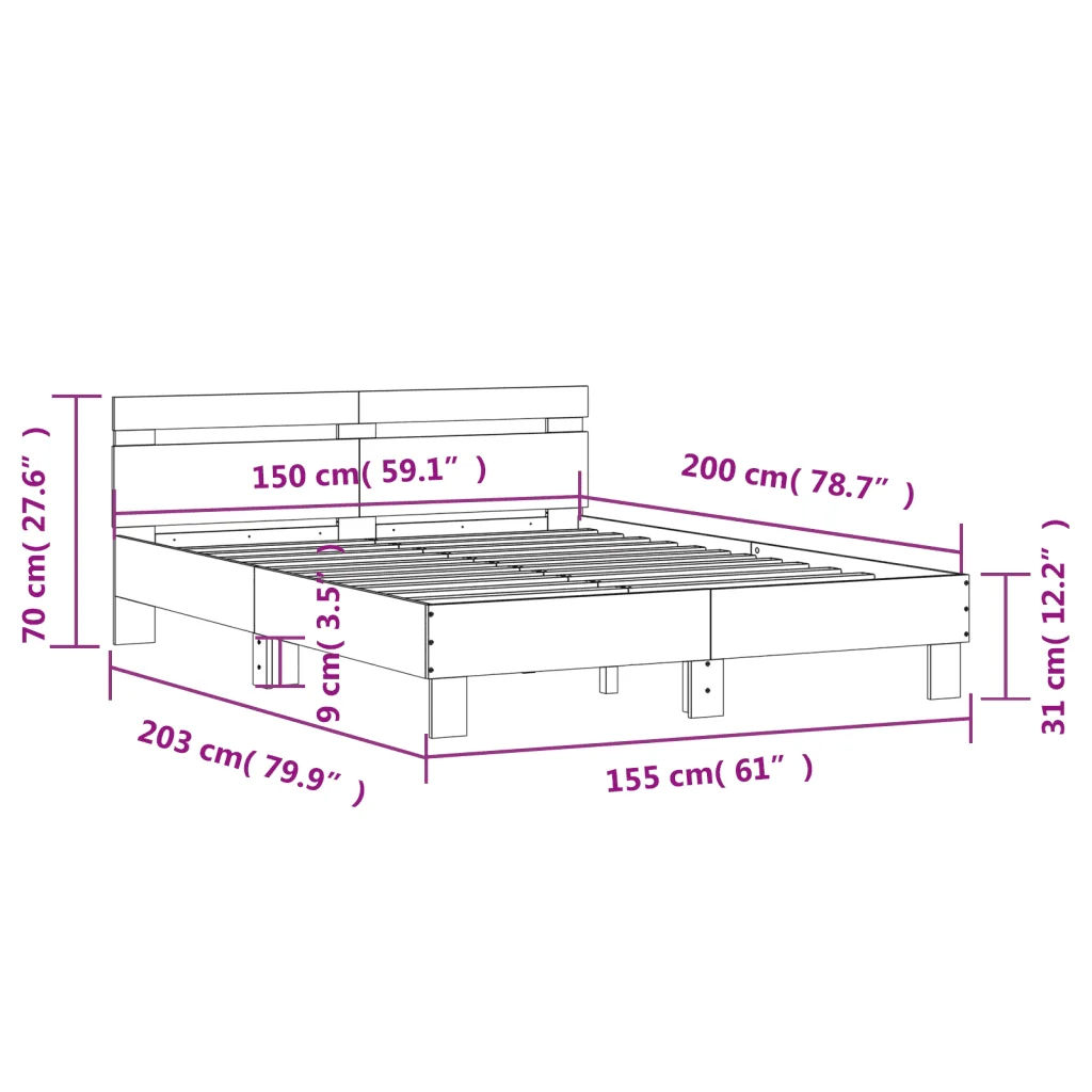 Letto matrimoniale | Letto per adulti | Giroletto Testiera Rovere Marrone 150x200 cm Legno Multistrato - Image 10