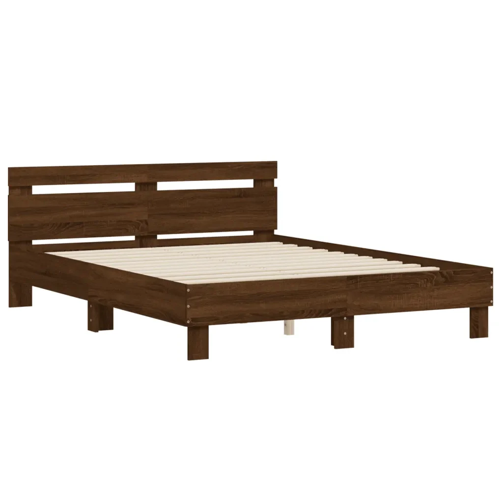 Letto matrimoniale | Letto per adulti | Giroletto Testiera Rovere Marrone 150x200 cm Legno Multistrato - Image 3