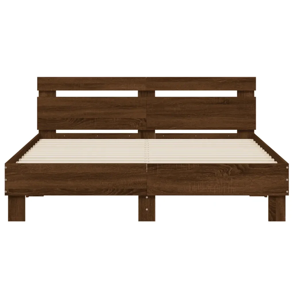Letto matrimoniale | Letto per adulti | Giroletto Testiera Rovere Marrone 150x200 cm Legno Multistrato - Image 5