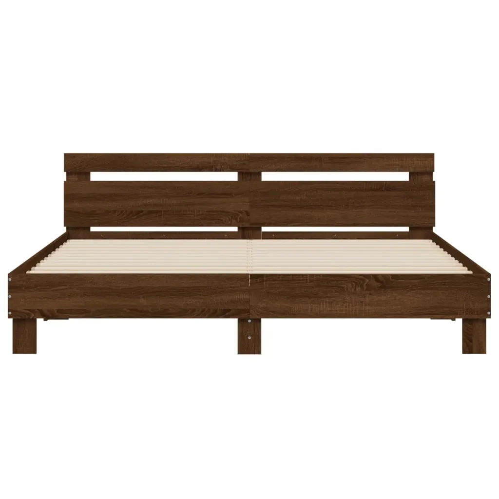 Letto matrimoniale | Letto per adulti | Giroletto Testiera Rovere Marrone 200x200 cm Legno Multistrato - Image 5