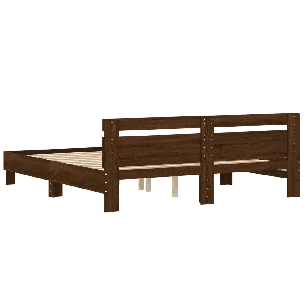 Letto matrimoniale | Letto per adulti | Giroletto Testiera Rovere Marrone 200x200 cm Legno Multistrato - Image 7