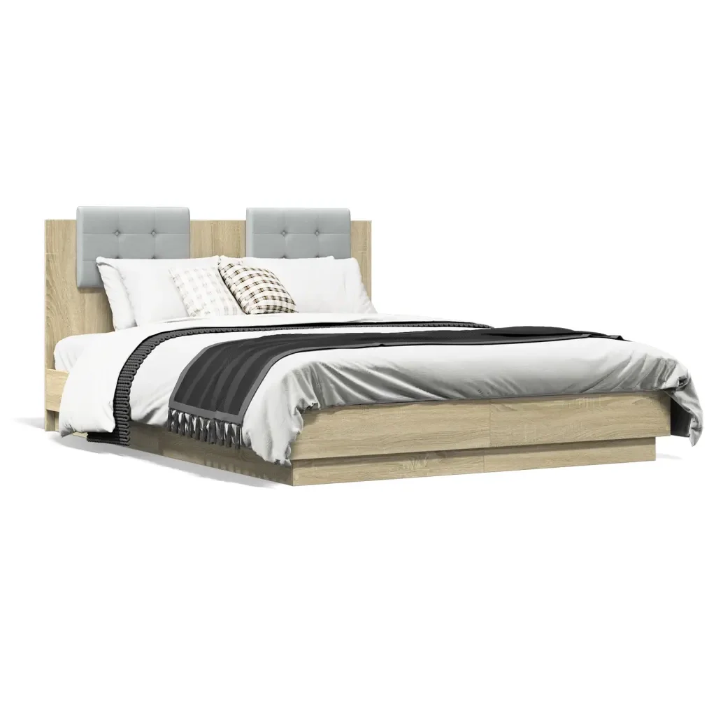 Letto matrimoniale | Letto per adulti | Giroletto Testiera Rovere Sonoma 120x190 cm Legno Multistrato