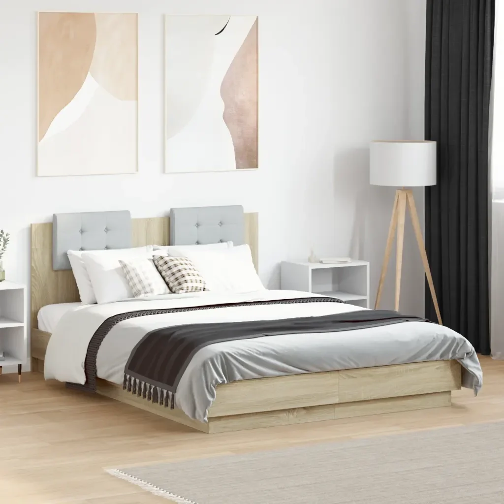 Letto matrimoniale | Letto per adulti | Giroletto Testiera Rovere Sonoma 120x190 cm Legno Multistrato - Image 2
