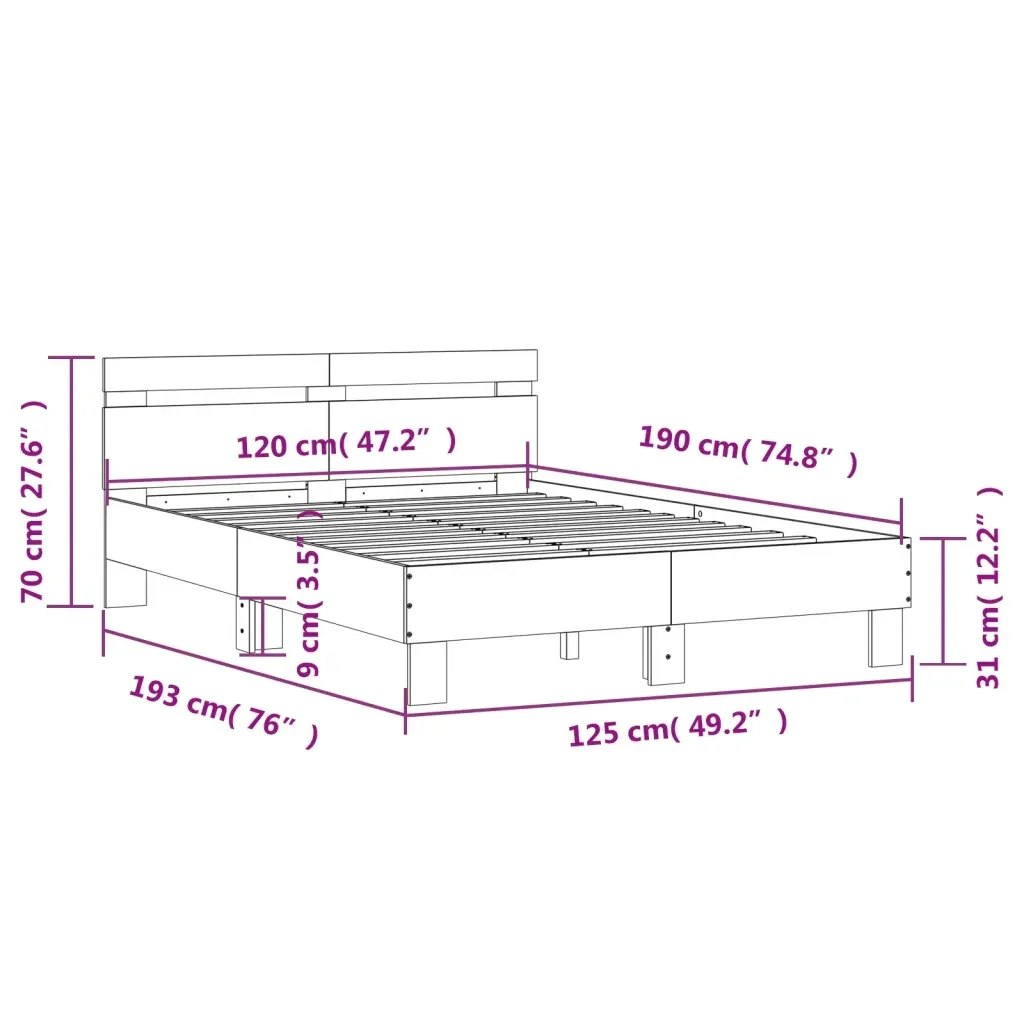 Letto matrimoniale | Letto per adulti | Giroletto Testiera Rovere Sonoma 120x190 cm Legno Multistrato - Image 10