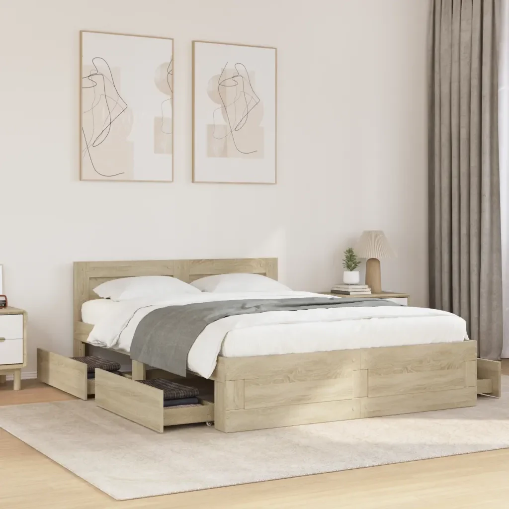 Letto matrimoniale | Letto per adulti | Giroletto Testiera Rovere Sonoma 120x190 cm Legno Multistrato - Image 2