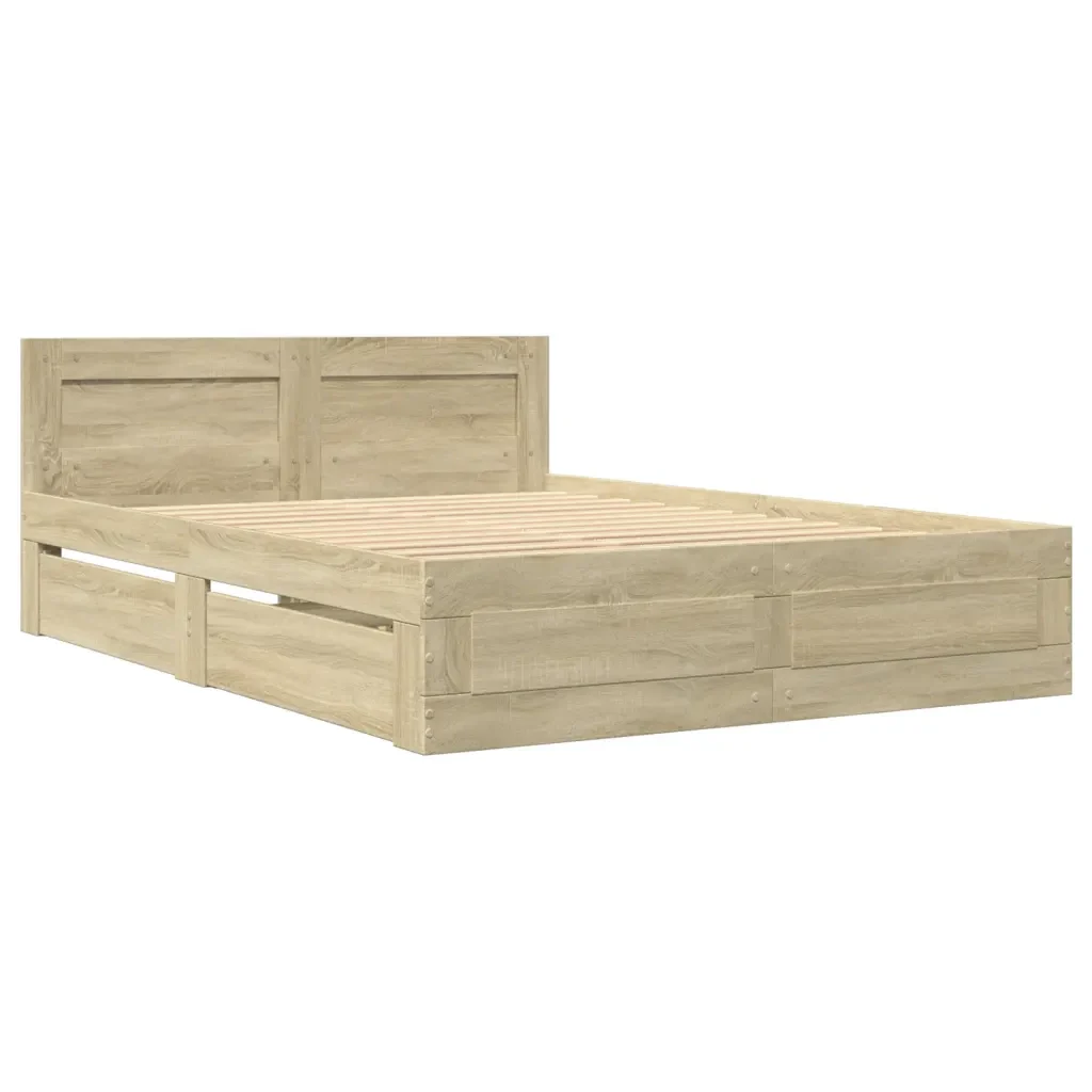 Letto matrimoniale | Letto per adulti | Giroletto Testiera Rovere Sonoma 120x190 cm Legno Multistrato - Image 3