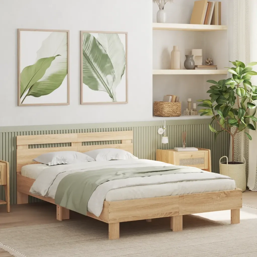 Letto matrimoniale | Letto per adulti | Giroletto Testiera Rovere Sonoma 120x190 cm Legno Multistrato - Image 2