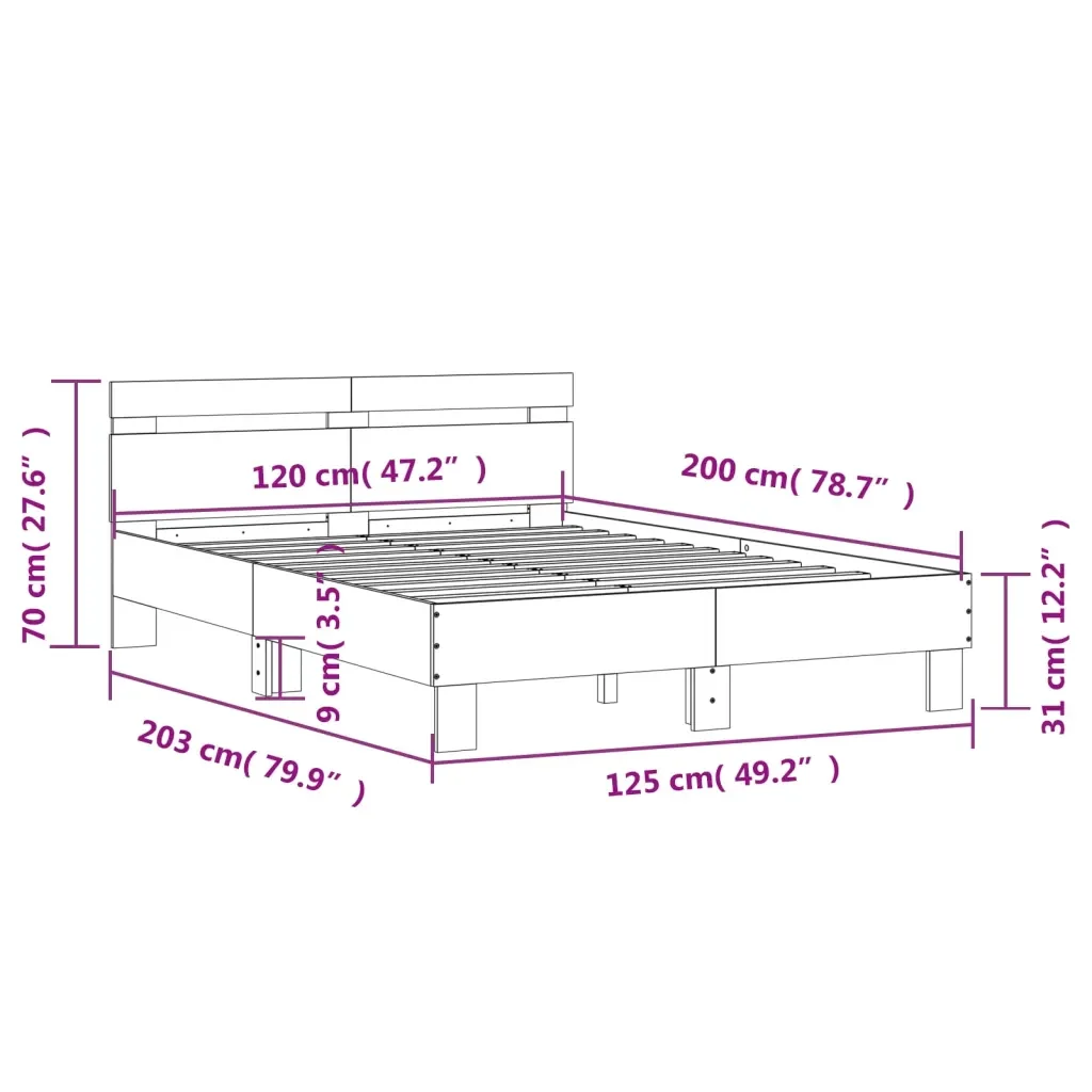 Letto matrimoniale | Letto per adulti | Giroletto Testiera Rovere Sonoma 120x200 cm Legno Multistrato - Image 10