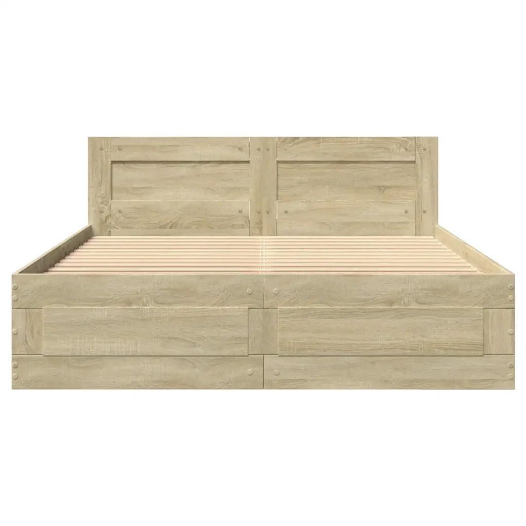 Letto matrimoniale | Letto per adulti | Giroletto Testiera Rovere Sonoma 135x190 cm Legno Multistrato - Image 5