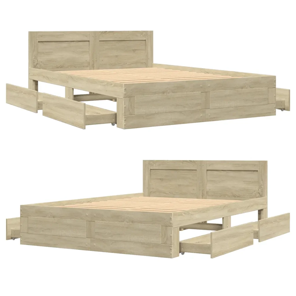 Letto matrimoniale | Letto per adulti | Giroletto Testiera Rovere Sonoma 135x190 cm Legno Multistrato - Image 8