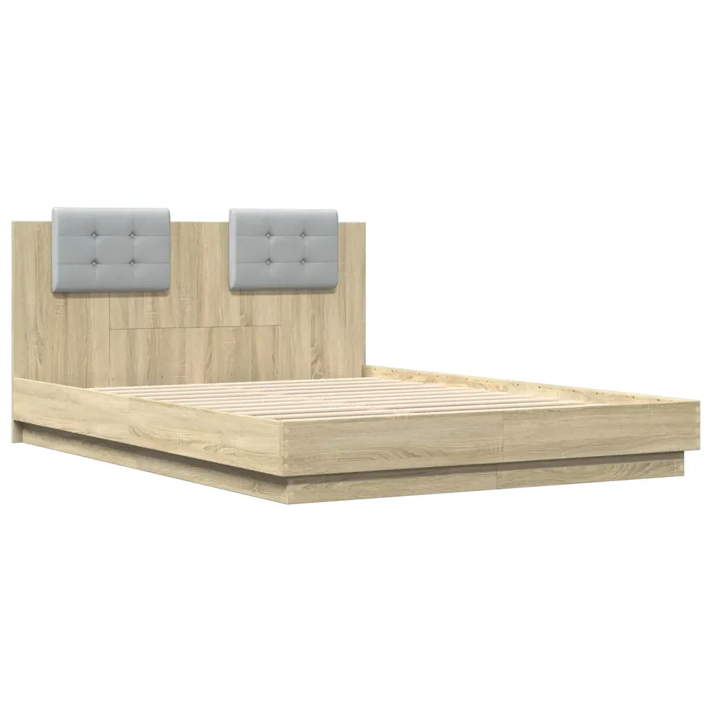 Letto matrimoniale | Letto per adulti | Giroletto Testiera Rovere Sonoma 140x200 cm Legno Multistrato - Image 4