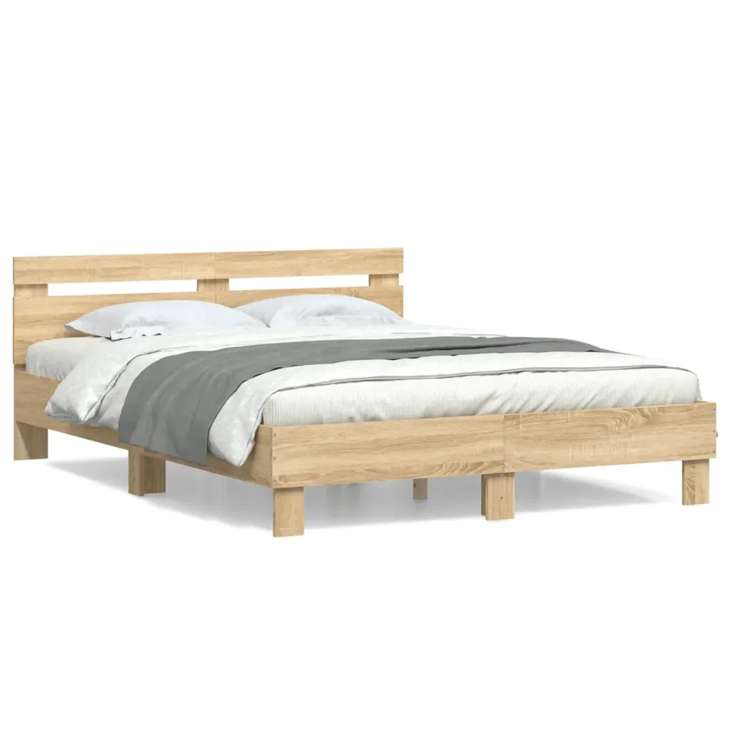 Letto matrimoniale | Letto per adulti | Giroletto Testiera Rovere Sonoma 140x200 cm Legno Multistrato