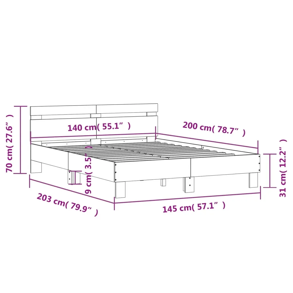 Letto matrimoniale | Letto per adulti | Giroletto Testiera Rovere Sonoma 140x200 cm Legno Multistrato - Image 10