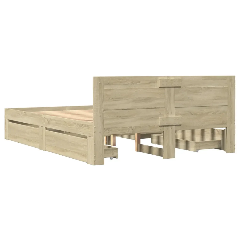 Letto matrimoniale | Letto per adulti | Giroletto Testiera Rovere Sonoma 140x200 cm Legno Multistrato - Image 7