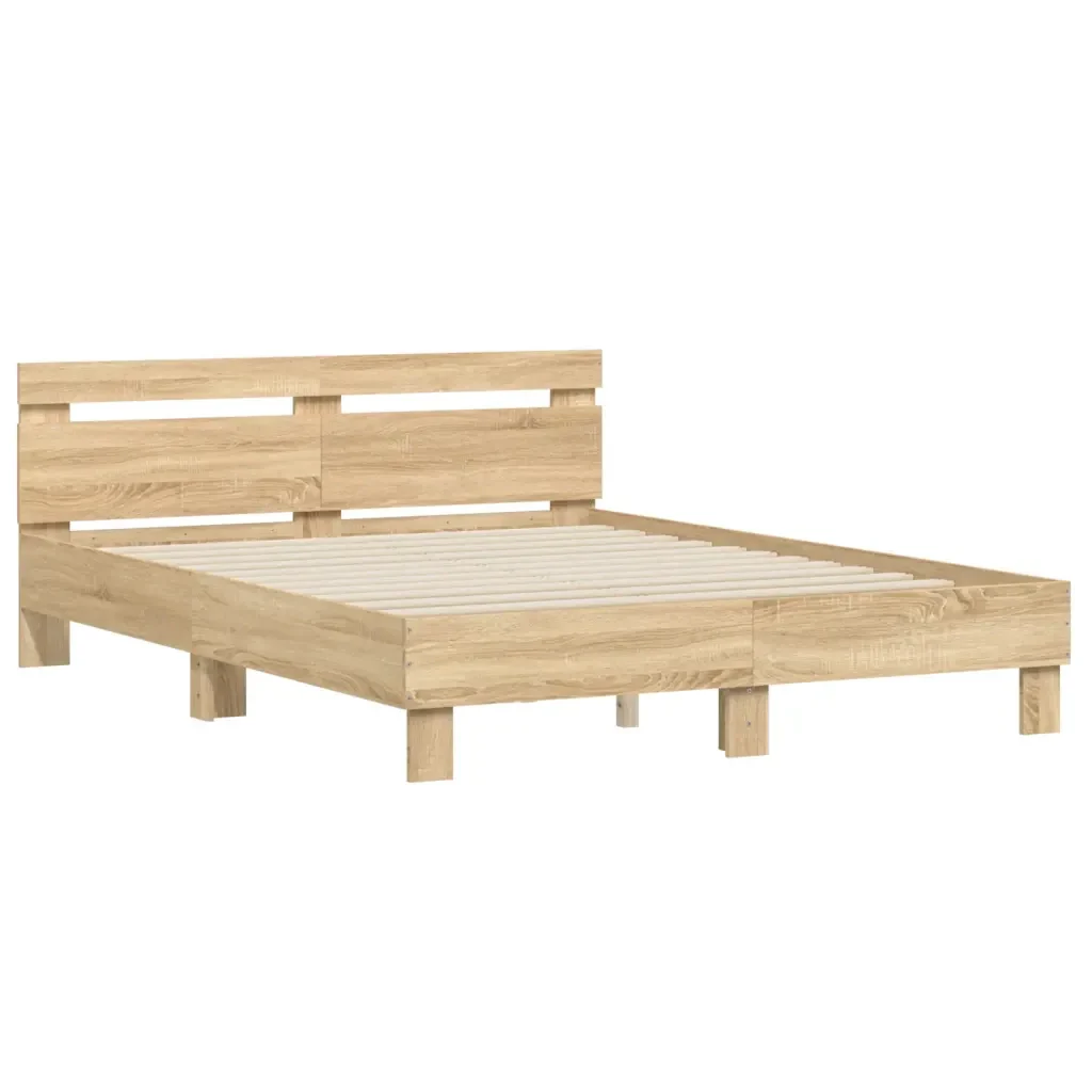 Letto matrimoniale | Letto per adulti | Giroletto Testiera Rovere Sonoma 140x200 cm Legno Multistrato - Image 4