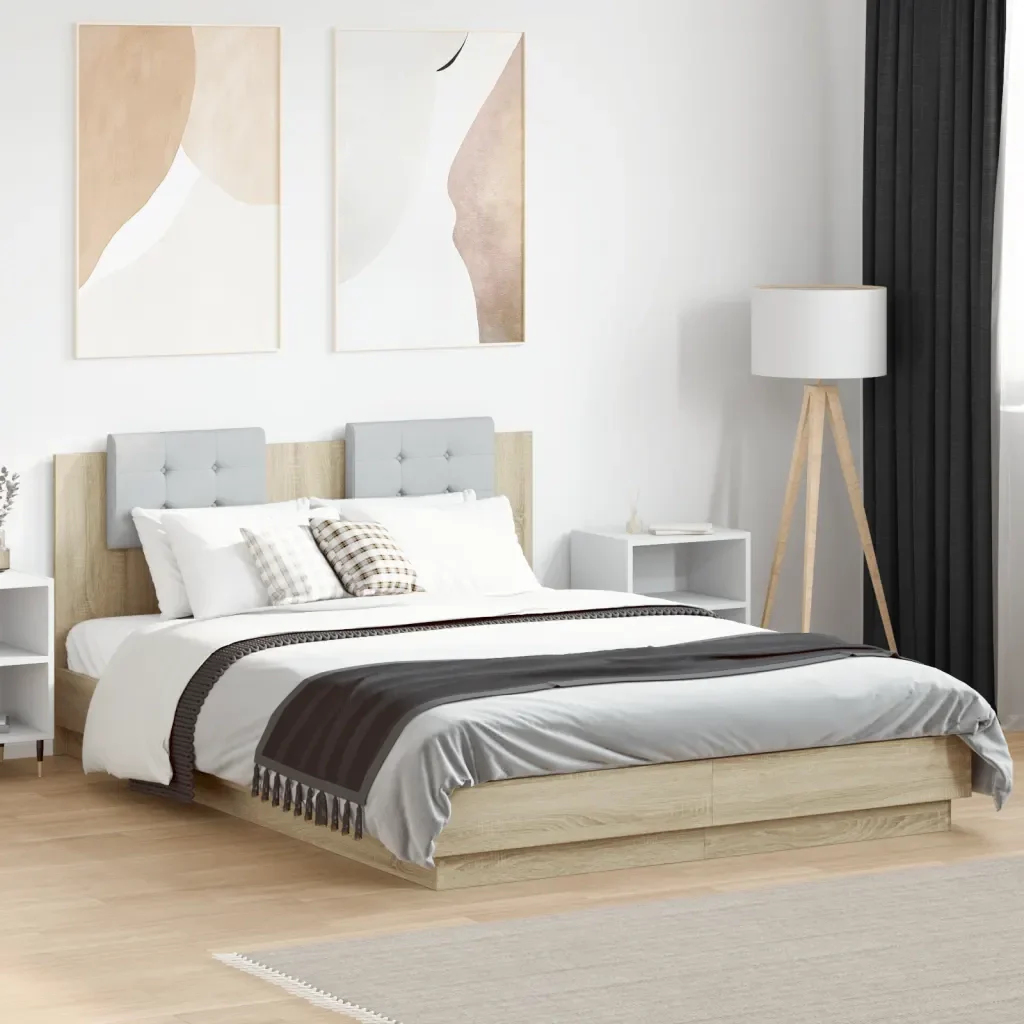 Letto matrimoniale | Letto per adulti | Giroletto Testiera Rovere Sonoma 150x200 cm Legno Multistrato - Image 2