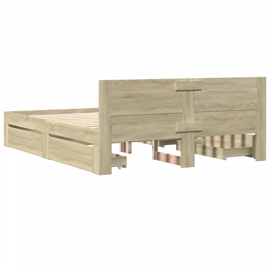 Letto matrimoniale | Letto per adulti | Giroletto Testiera Rovere Sonoma 150x200 cm Legno Multistrato - Image 7