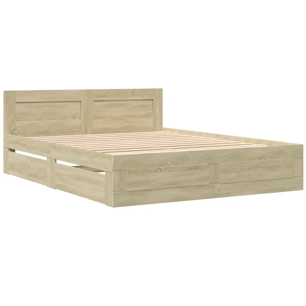 Letto matrimoniale | Letto per adulti | Giroletto Testiera Rovere Sonoma 160x200 cm Legno Multistrato - Image 4