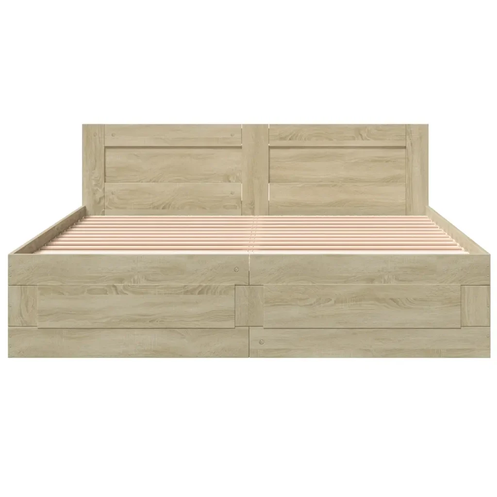 Letto matrimoniale | Letto per adulti | Giroletto Testiera Rovere Sonoma 160x200 cm Legno Multistrato - Image 5