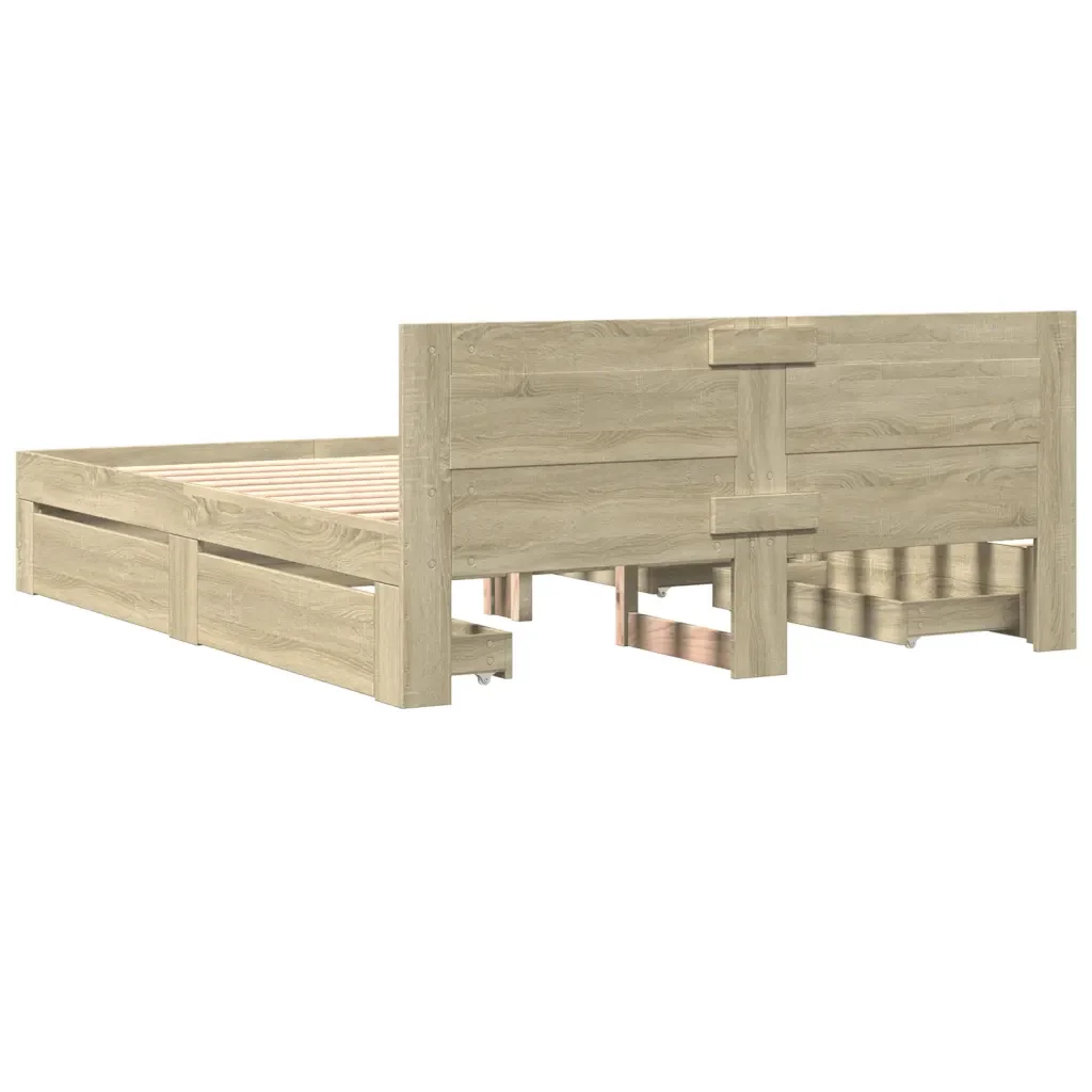 Letto matrimoniale | Letto per adulti | Giroletto Testiera Rovere Sonoma 160x200 cm Legno Multistrato - Image 7