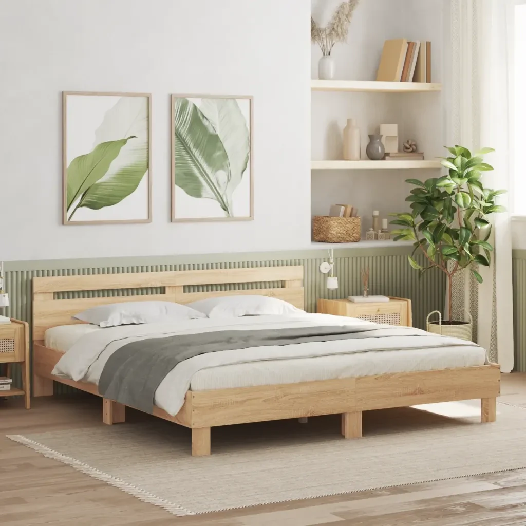 Letto matrimoniale | Letto per adulti | Giroletto Testiera Rovere Sonoma 160x200 cm Legno Multistrato - Image 2