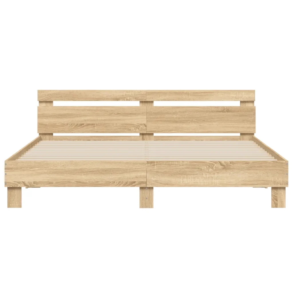 Letto matrimoniale | Letto per adulti | Giroletto Testiera Rovere Sonoma 160x200 cm Legno Multistrato - Image 5