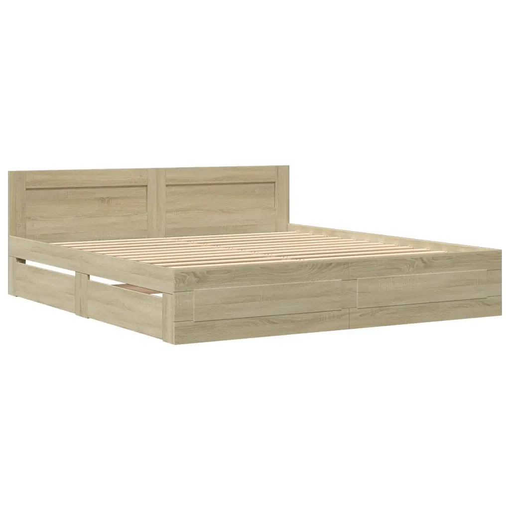 Letto matrimoniale | Letto per adulti | Giroletto Testiera Rovere Sonoma 180x200 cm Legno Multistrato - Image 3
