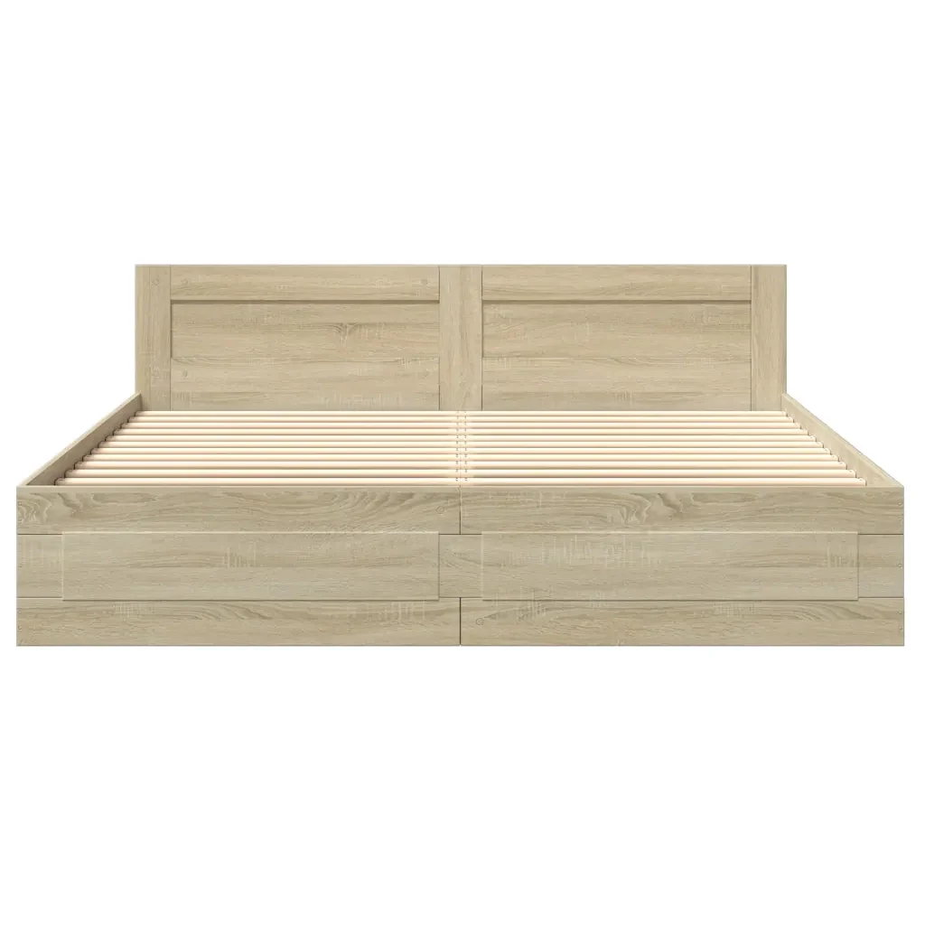 Letto matrimoniale | Letto per adulti | Giroletto Testiera Rovere Sonoma 180x200 cm Legno Multistrato - Image 5