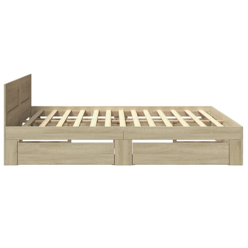 Letto matrimoniale | Letto per adulti | Giroletto Testiera Rovere Sonoma 180x200 cm Legno Multistrato - Image 6