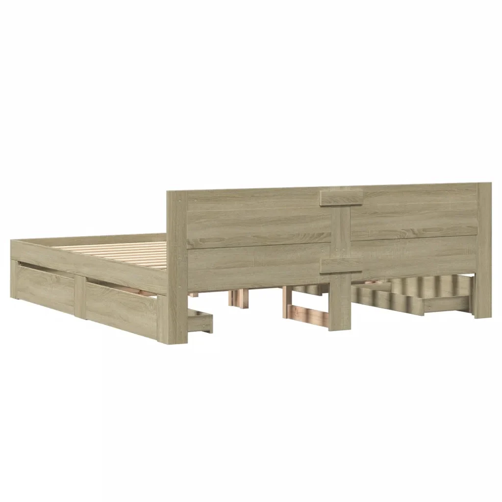 Letto matrimoniale | Letto per adulti | Giroletto Testiera Rovere Sonoma 180x200 cm Legno Multistrato - Image 7