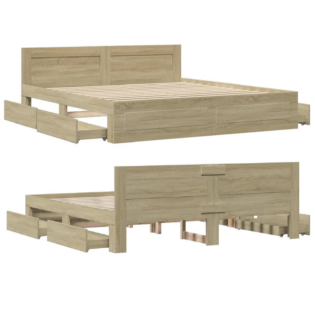 Letto matrimoniale | Letto per adulti | Giroletto Testiera Rovere Sonoma 180x200 cm Legno Multistrato - Image 8