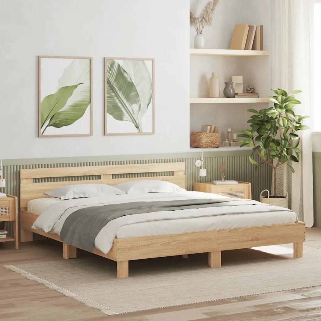 Letto matrimoniale | Letto per adulti | Giroletto Testiera Rovere Sonoma 180x200 cm Legno Multistrato - Image 2