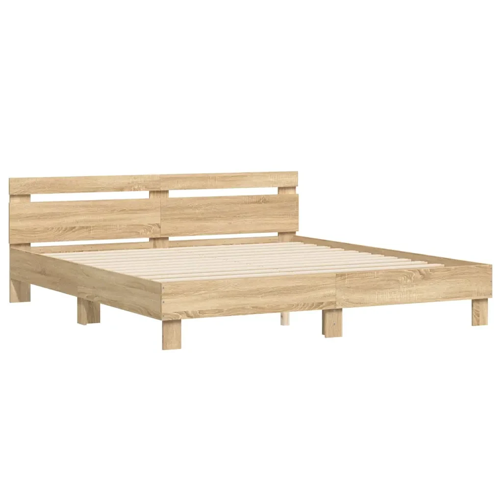 Letto matrimoniale | Letto per adulti | Giroletto Testiera Rovere Sonoma 180x200 cm Legno Multistrato - Image 4