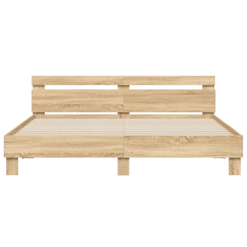 Letto matrimoniale | Letto per adulti | Giroletto Testiera Rovere Sonoma 180x200 cm Legno Multistrato - Image 5