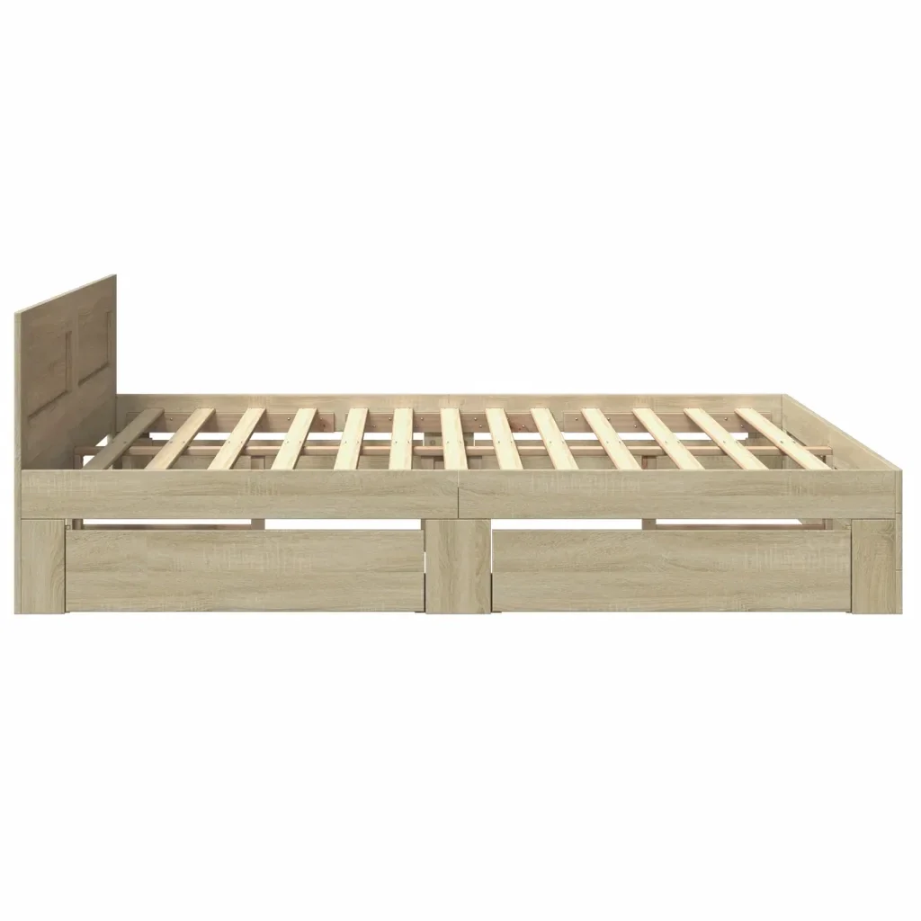 Letto matrimoniale | Letto per adulti | Giroletto Testiera Rovere Sonoma 200x200 cm Legno Multistrato - Image 6